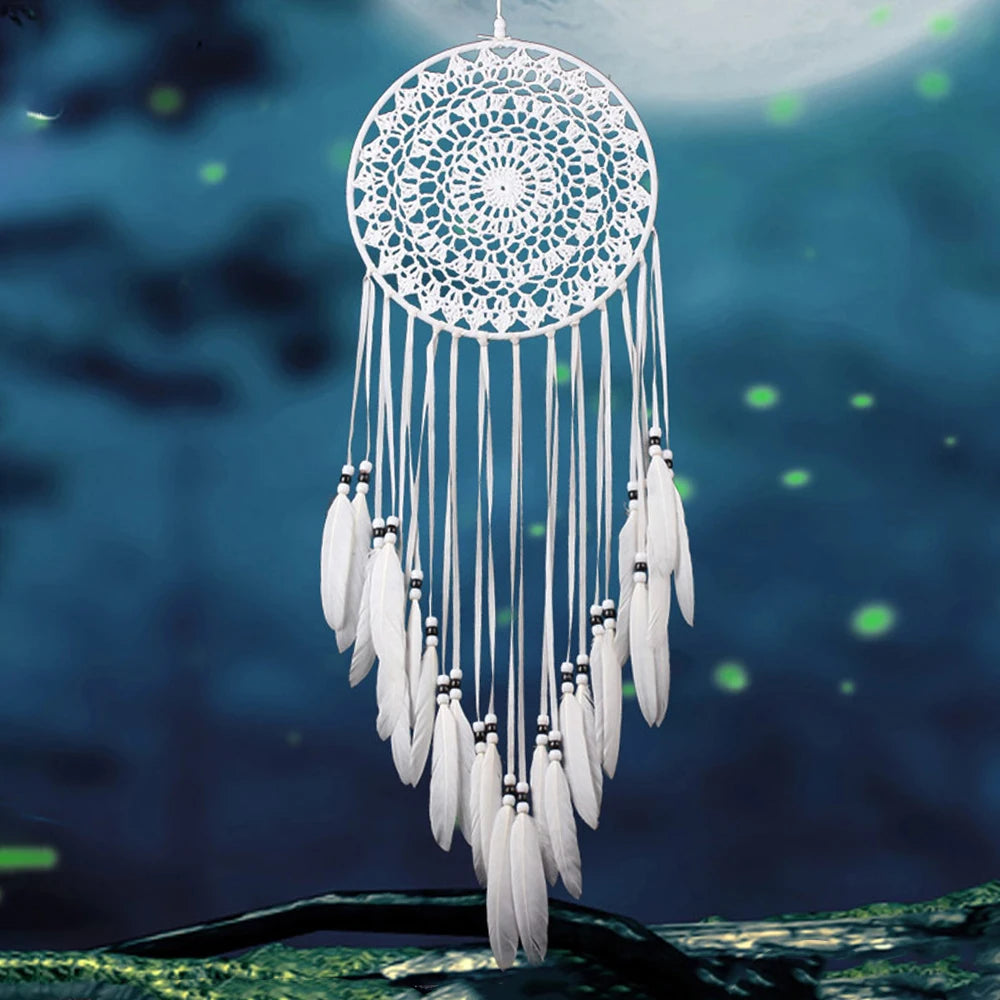 Large Dream Catcher White Woven  Feathers Decoration Nordic Style Dreamcatcher 