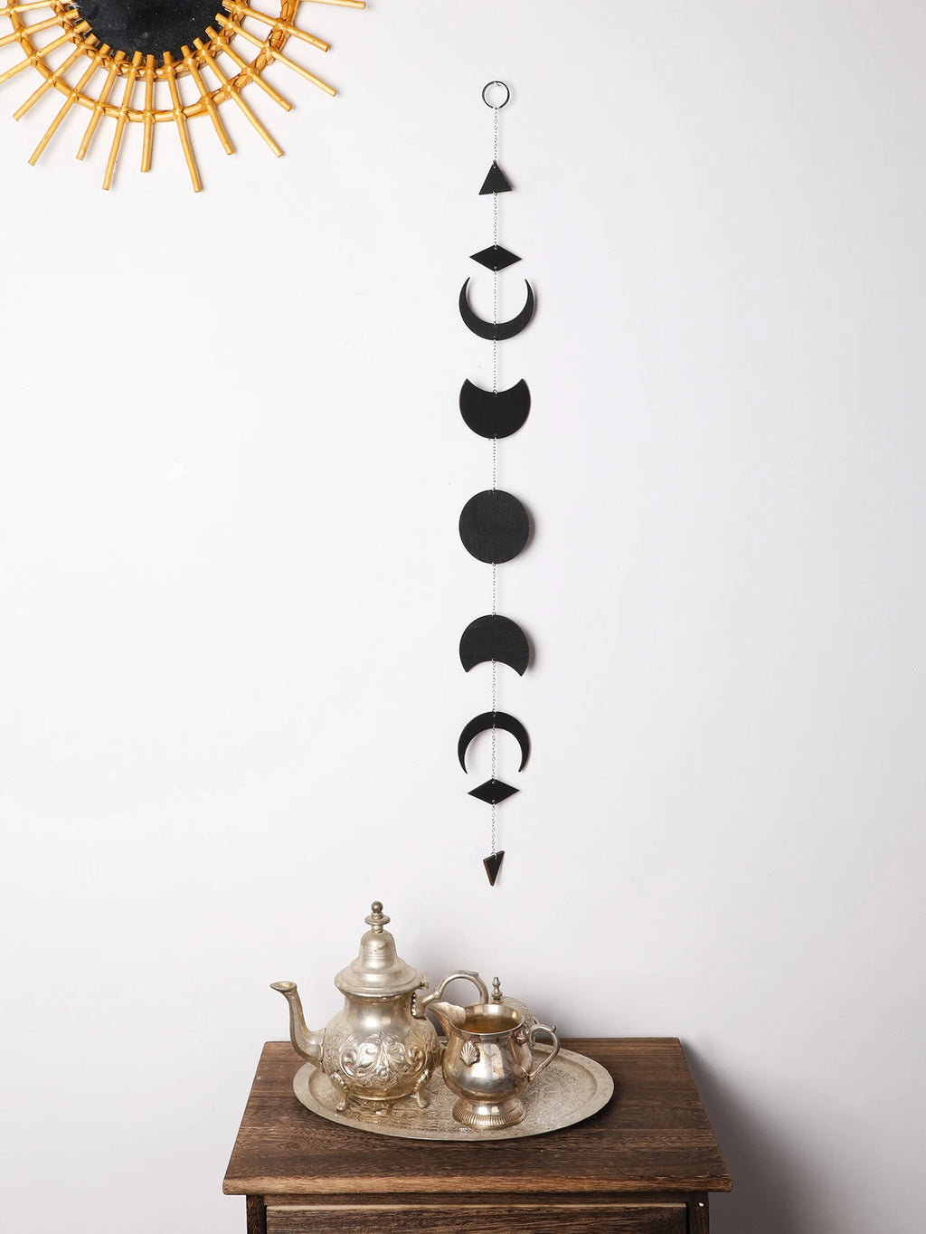 Black Moon Phase Wall Hanging Wood Moon Garland Wall Art Decoration 