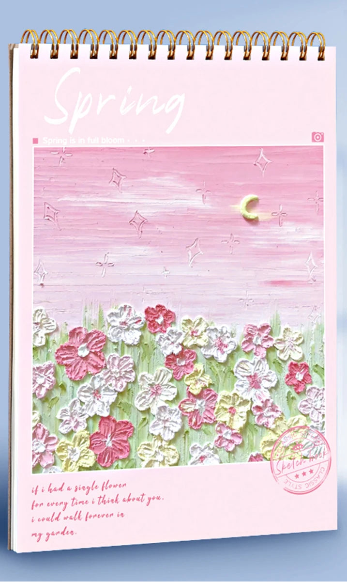 Pink Flowers Sketchbook A4 Drawing Paper No bleed Supplies for Artist Watercolor Oil Painting Stationery Supplies 