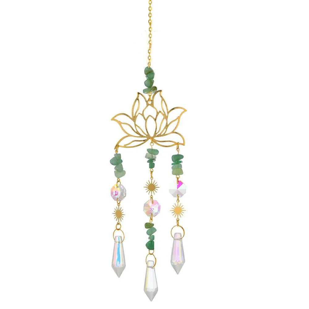 1PC Crystal Sun Catcher Gold Lotus,  Hanging Decor, Prism,Garden Outdoor Decor 