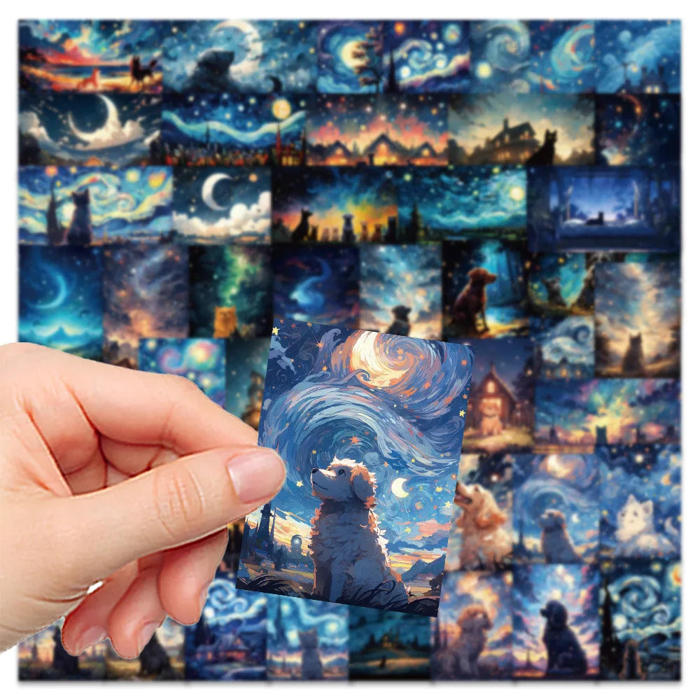 50-Piece Dreamy Starry Sky Dog Stickers - Decorative Decals for Notebooks, Laptops, Journals, Phone Cases 