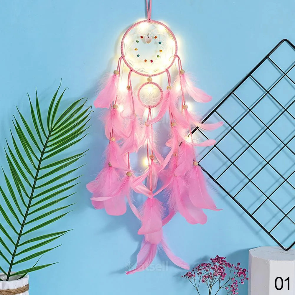 Pink Pastel Dream Catcher, Light and Home Decor, Wall Hanging 