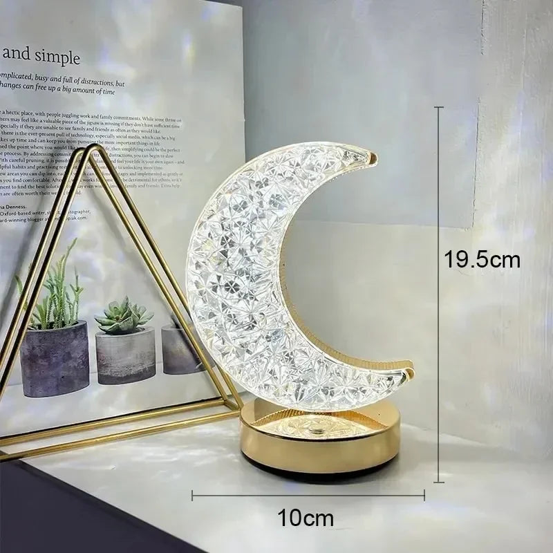 Moon and Star Dimmable Crystal Touch Night Light, Home Decor, Ambient Lamp 