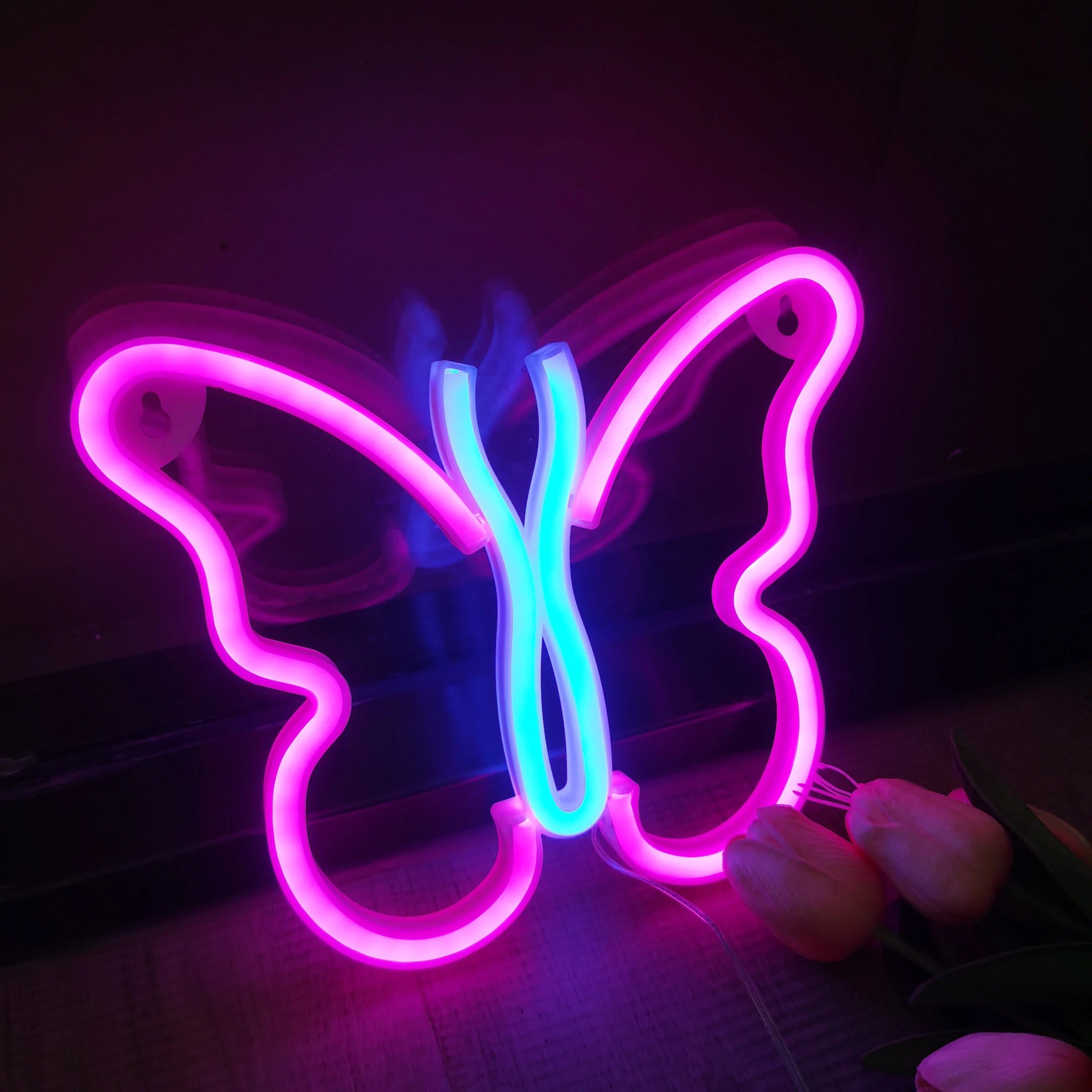 LED Butterfly Neon Sign with USB/Battery for Bedroom Game Room Wall Decor Lighting 