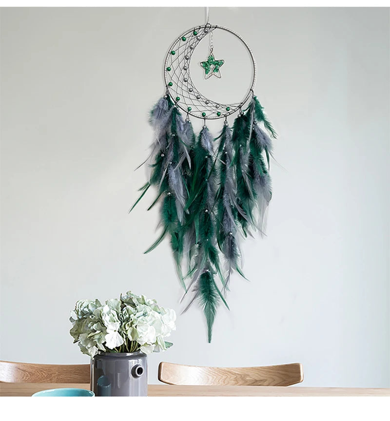 Enchanting Green Moon & Star Dream Catcher, Hanging Ornaments, Home Decorations 