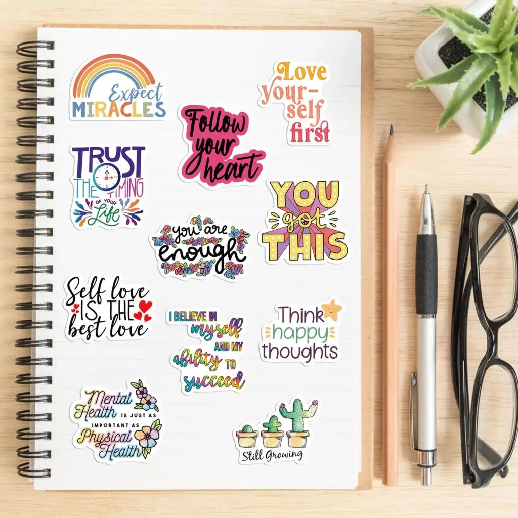 52 Pieces Motivational Phrase Stickers, Inspirational Life, for Laptop, Study Room, Scrapbooking 