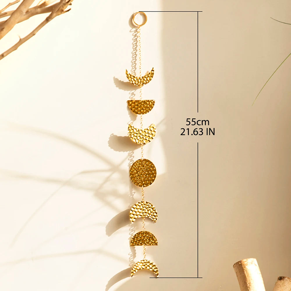 Gold Moon Phases Wall Hanging Boho Metal Moon Garland Wall Art Aesthetic Living Room 