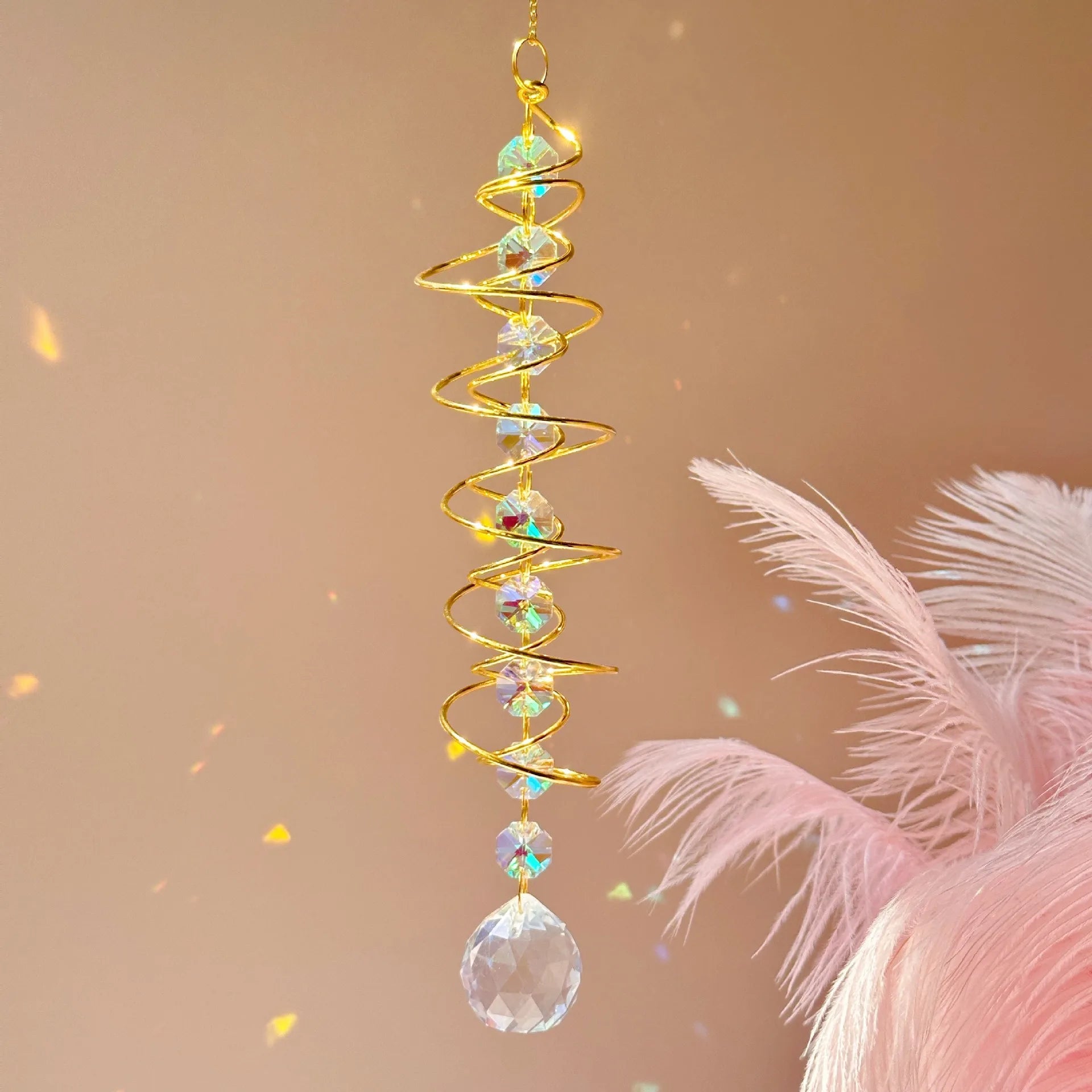 Silver or Gold Spiral Crystal Ball Suncatcher, Rainbow Maker, Garden and Outdoor 