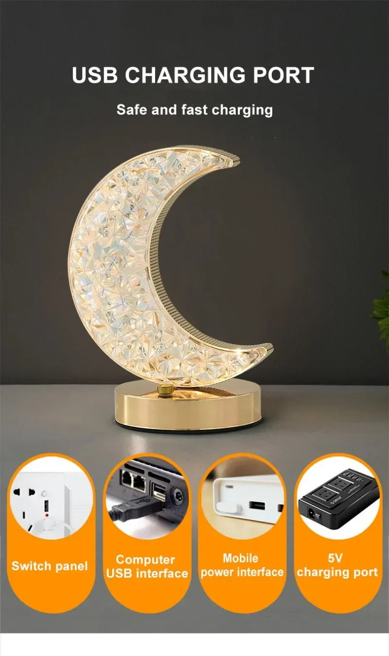 Moon and Star Dimmable Crystal Touch Night Light, Home Decor, Ambient Lamp 