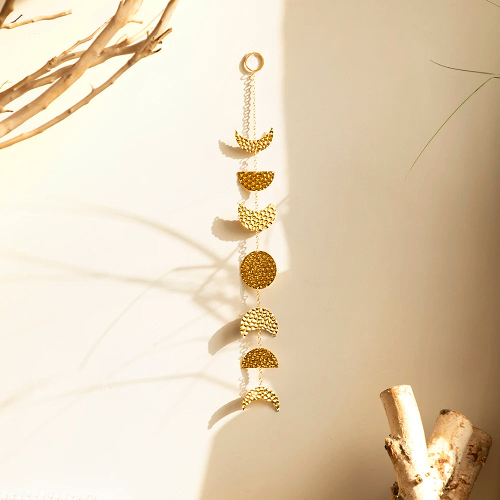 Gold Moon Phases Wall Hanging Boho Metal Moon Garland Wall Art Aesthetic Living Room 