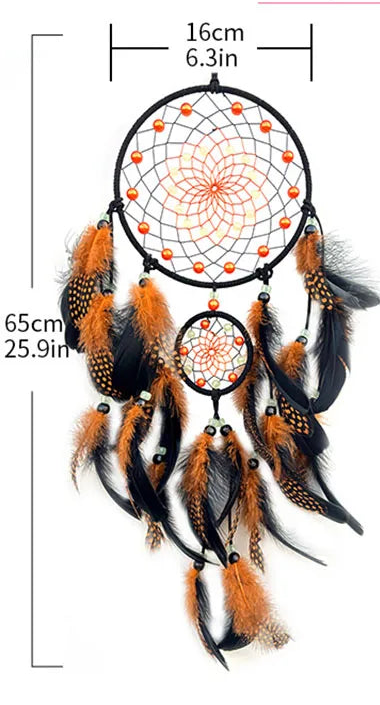Dream Catcher With Bright Beads and Orange Feathers Wall Decoration 