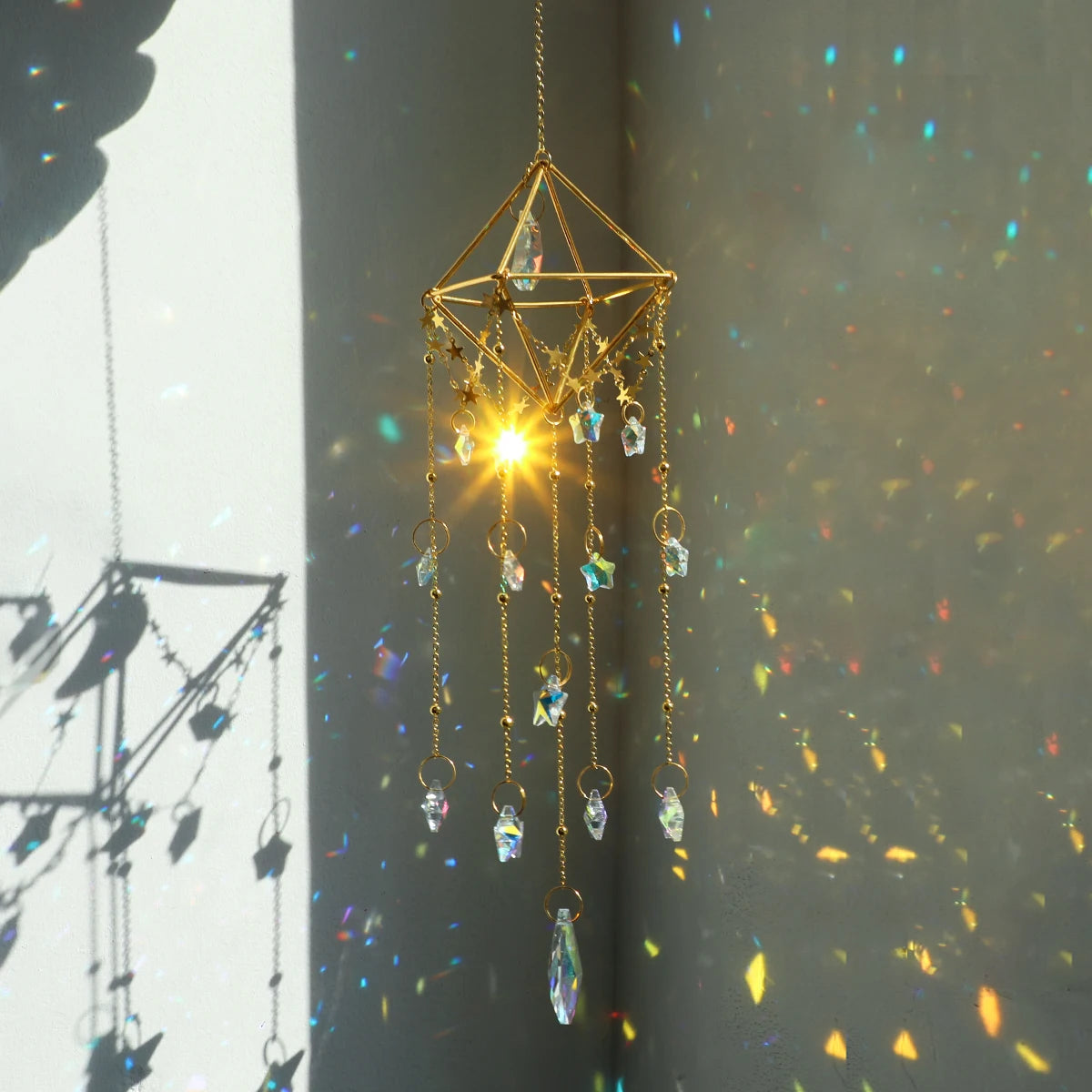 Gold Moon Sun Catcher, Crystal Teardrop Chandelier, Rainbow Maker 