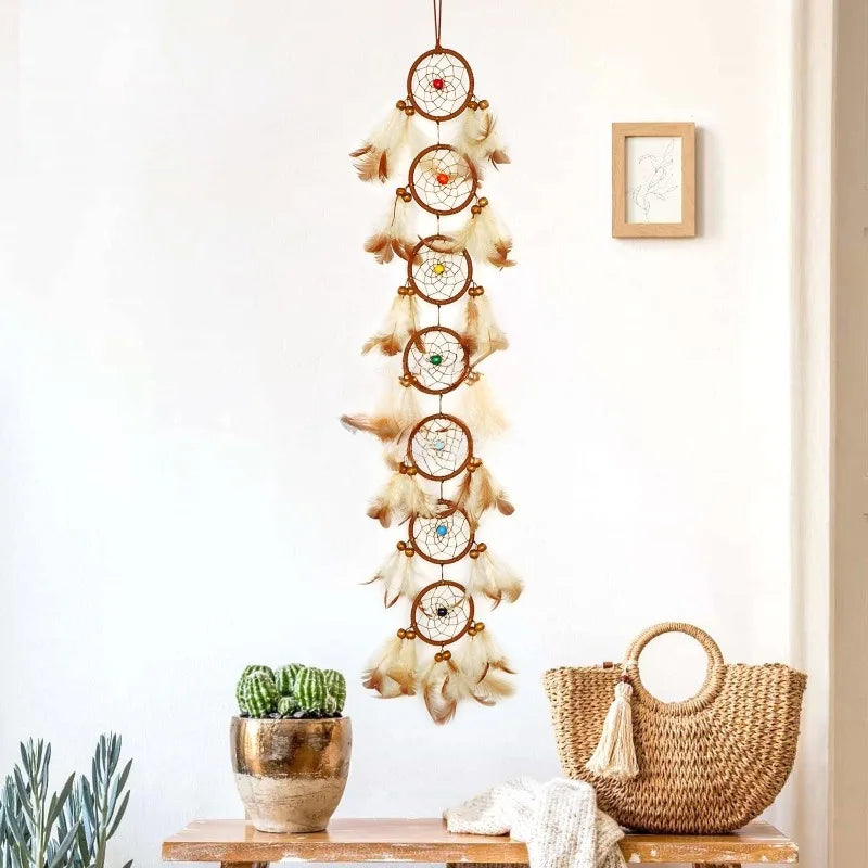 7cm Round Dreamcatcher Handmade Feather Wind Chime Boho Home Wall Hanging Pendant  Bedroom Decor Ornament Bohemian Gift 