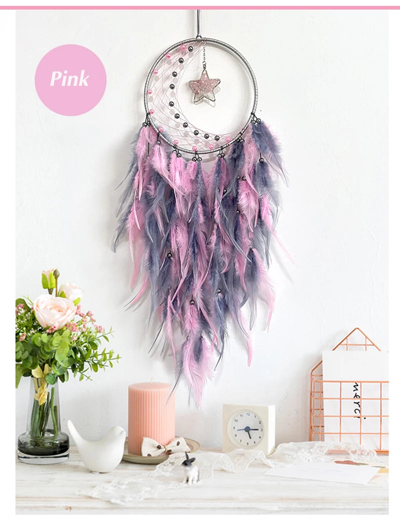 Enchanting Pink Moon & Star Dream Catcher, Hanging Ornaments, Home Decorations 