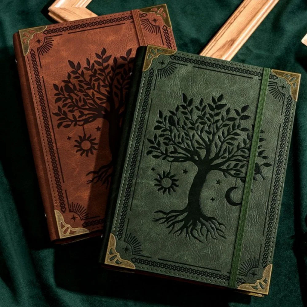 Vintage Leather Journal 120 pages, Embossed Tree of Life Travel Notebook, Refillable Writing Diary 