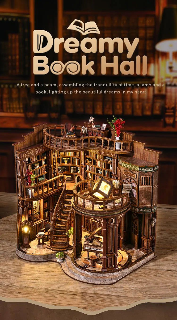 DIY Dream Study Book Nook - Wooden 3D Puzzle Bookend Kit, Creative Handmade Bookshelf Insert Model House Gift 