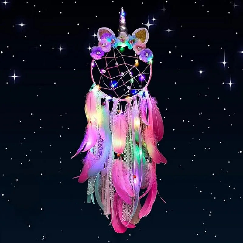 1pc. Unicorn Dream Catchers for Kids - Purple or Pink With Colorful Lights, Bedroom Decor 