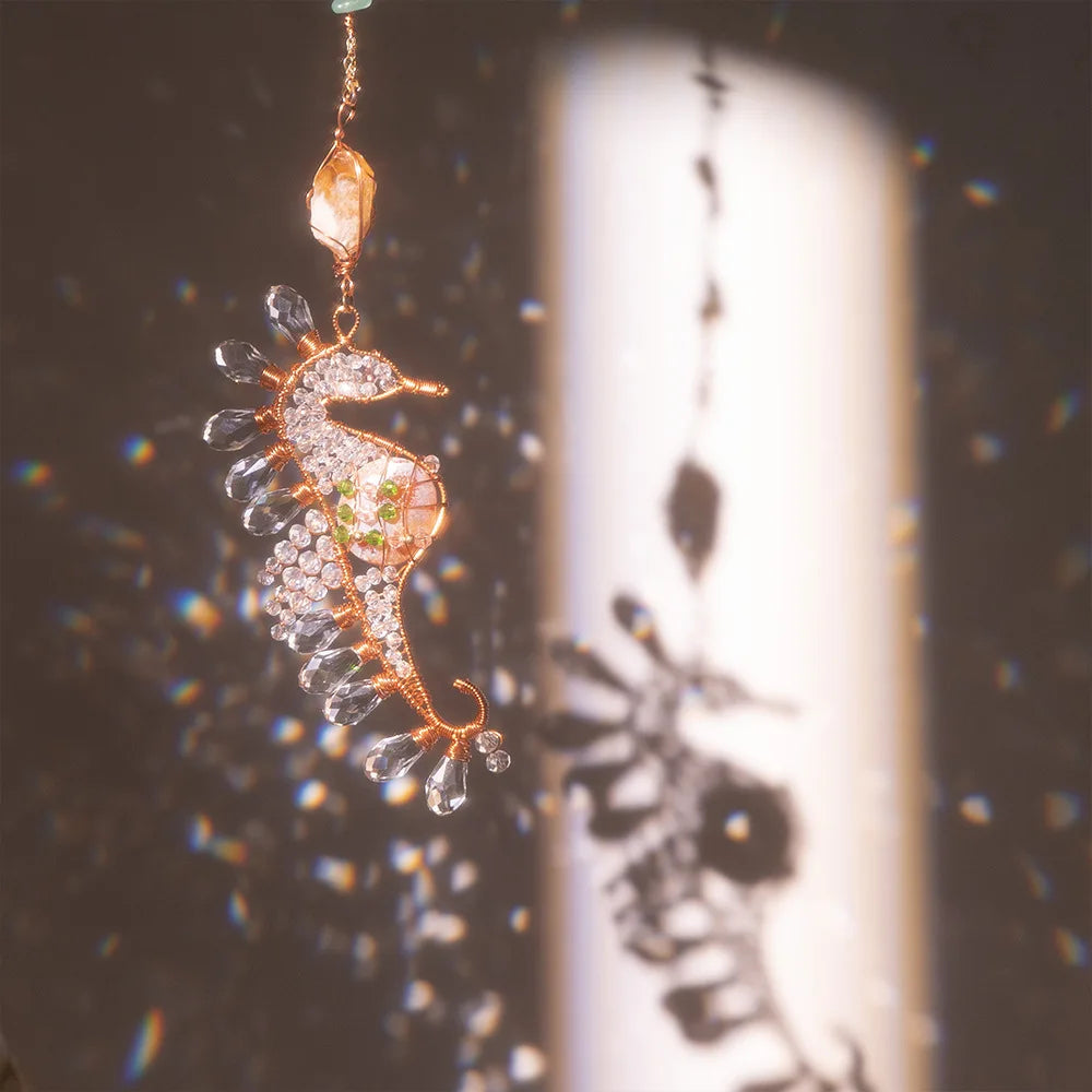 Crystal Seahorse Sun Catcher Prism, Home and Garden Hanging Decorations, Art 