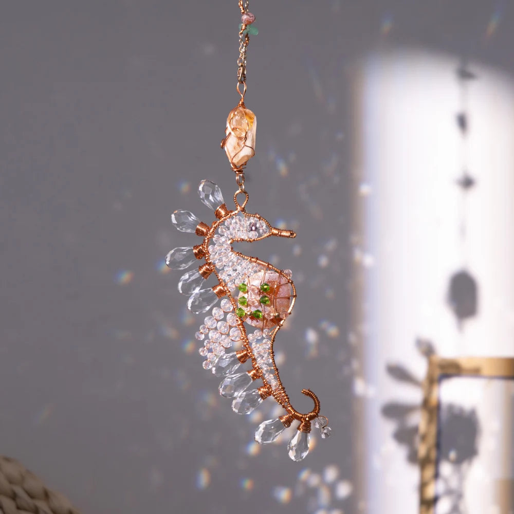 Crystal Seahorse Sun Catcher Prism, Home and Garden Hanging Decorations, Art 
