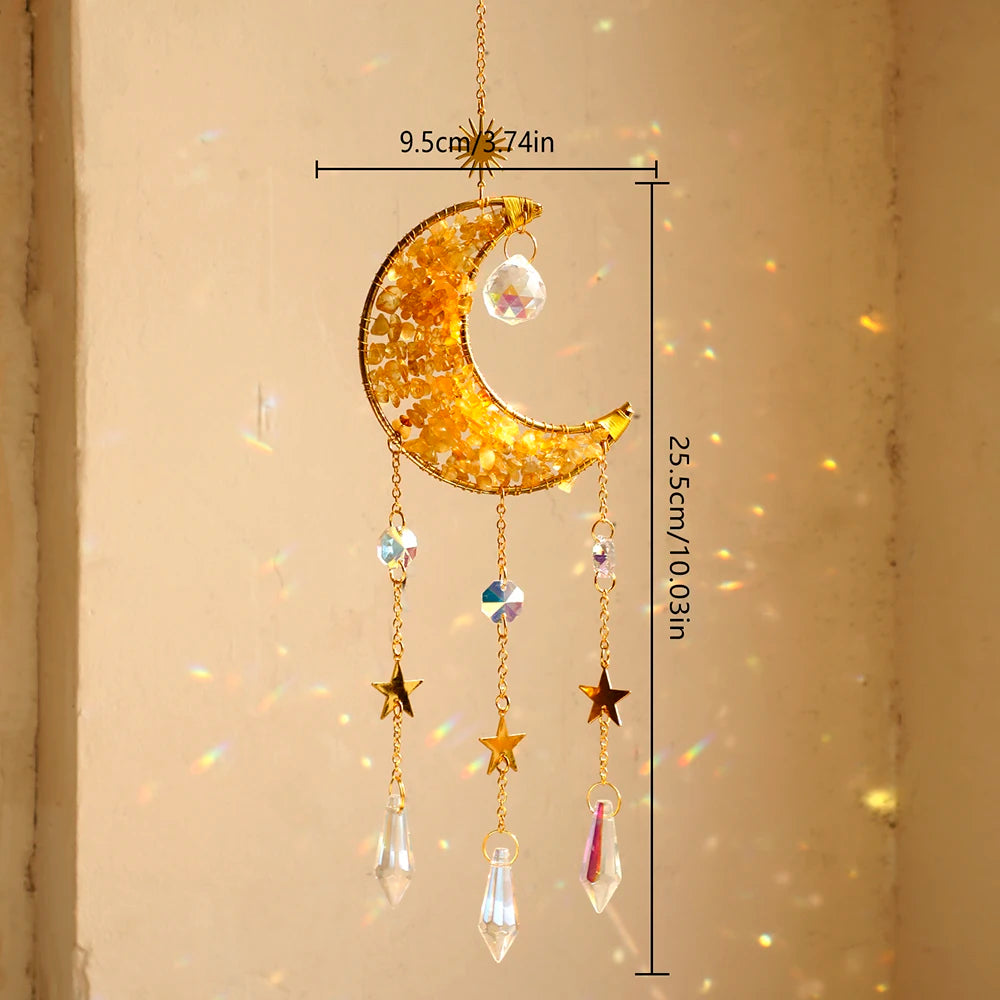 Crescent Moon Crystal Sun Catcher, Natural Stone, Hanging Decor 