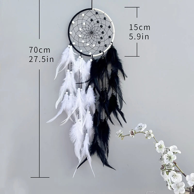 Two Tone Black and White Dream Catcher, Handmade Feather Decoration Home Accessory 