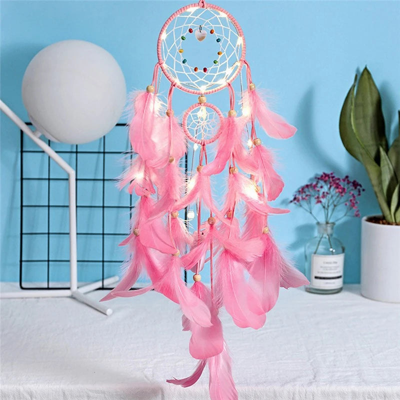 Pink Pastel Dream Catcher, Light and Home Decor, Wall Hanging 
