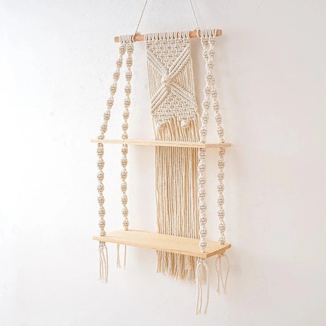 Macrame Wall Hanging Shelf Boho Home Decor Wood Decoration for Bedroom Living Room 