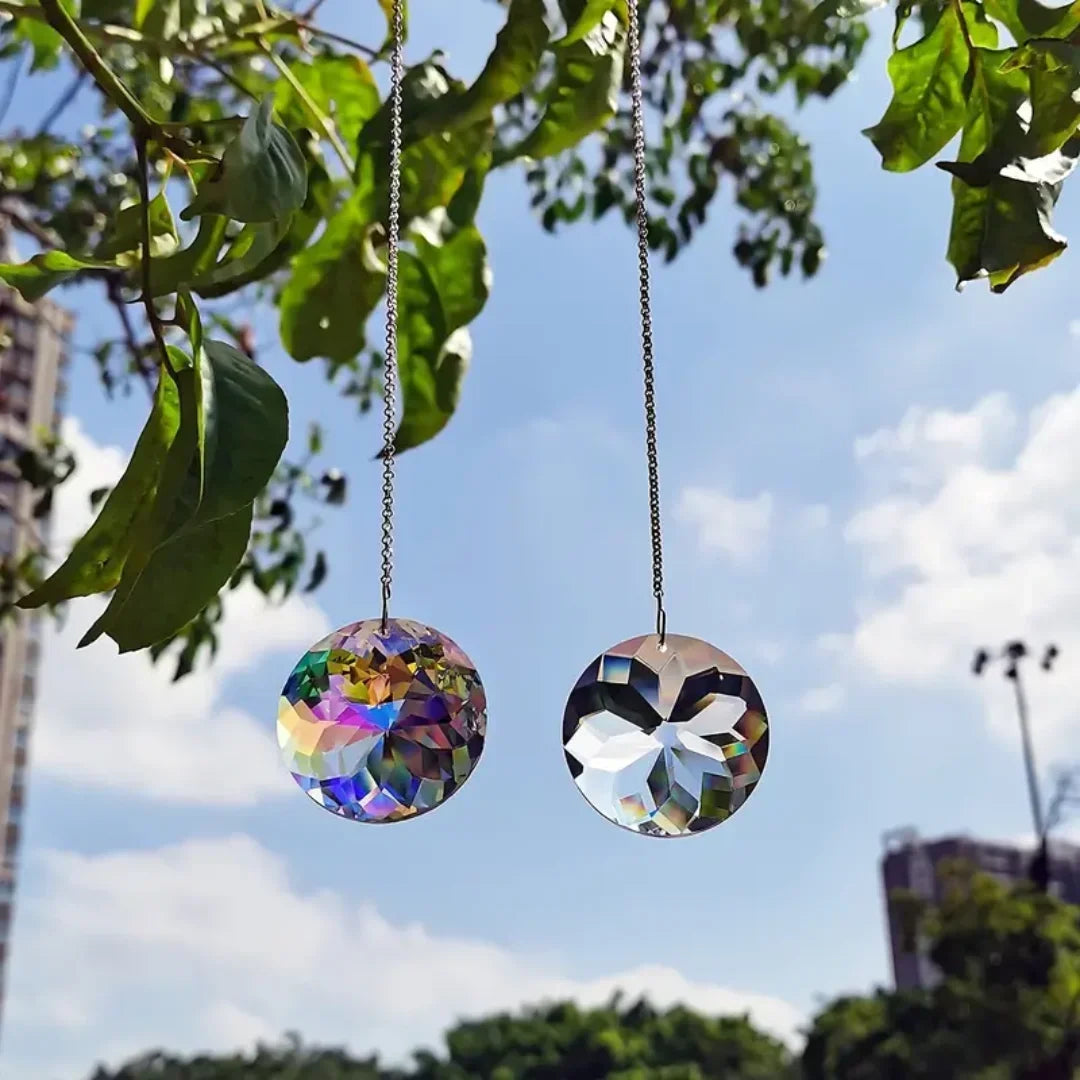 2pcs, Round Crystal Sun Catchers, Glass Prism Hanging Sun Catchers, Rainbow Maker For Window, Balcony, Kitchen, Garden Decorat 