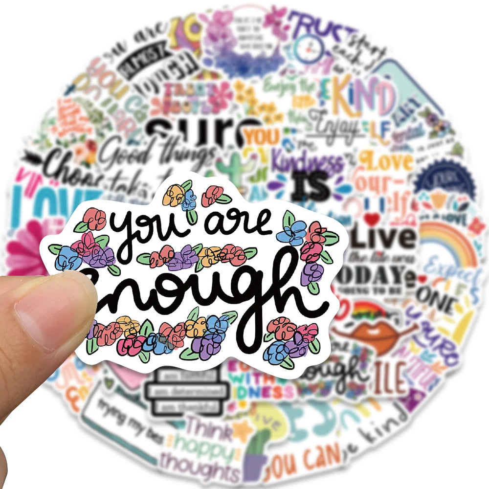 52 Pieces Motivational Phrase Stickers, Inspirational Life, for Laptop, Study Room, Scrapbooking 