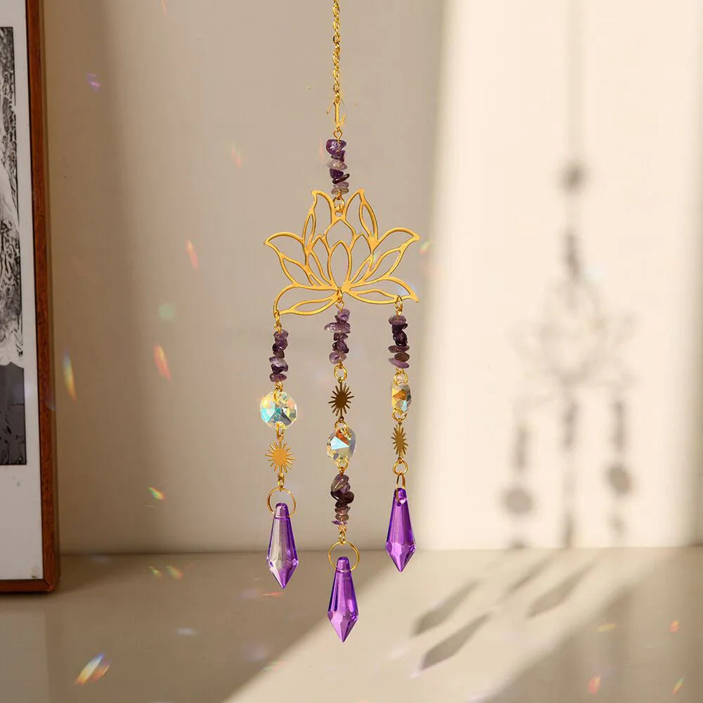 1PC Crystal Sun Catcher Gold Lotus,  Hanging Decor, Prism,Garden Outdoor Decor 