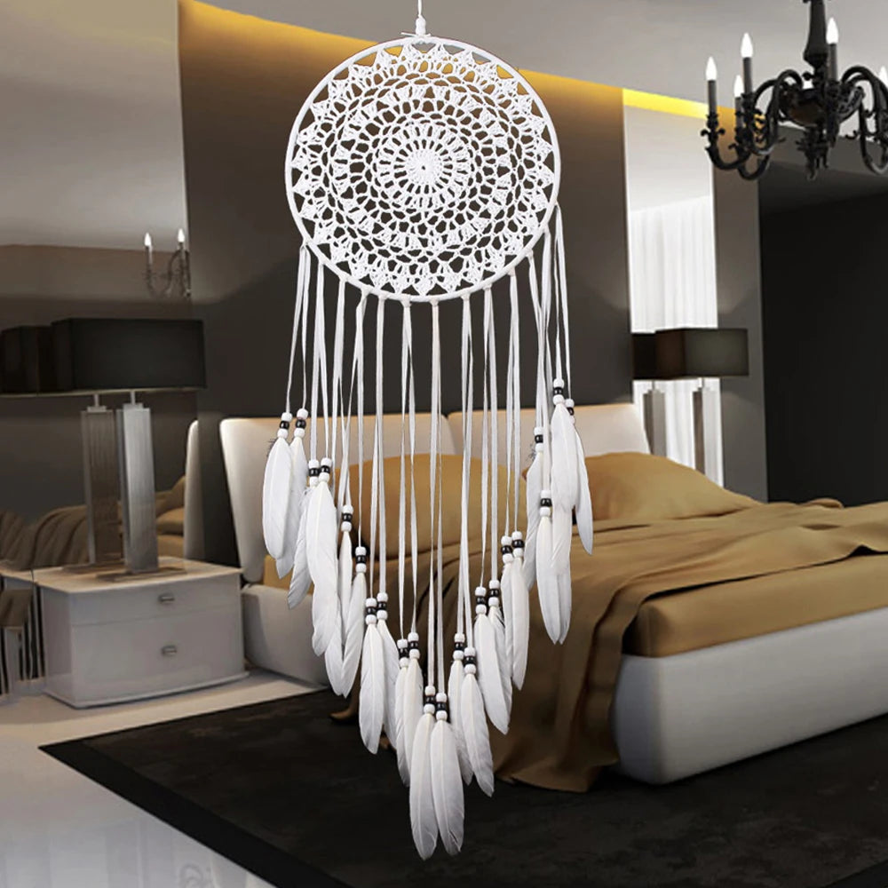 Large Dream Catcher White Woven  Feathers Decoration Nordic Style Dreamcatcher 