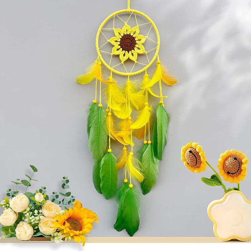 Fun Crochet Sunflower Dream Catcher, Wall Hanging Decor 