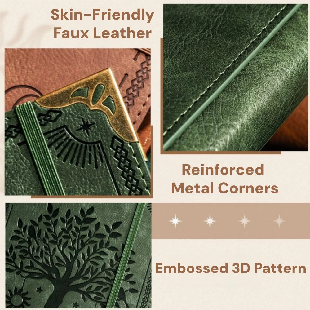 Vintage Leather Journal 120 pages, Embossed Tree of Life Travel Notebook, Refillable Writing Diary 