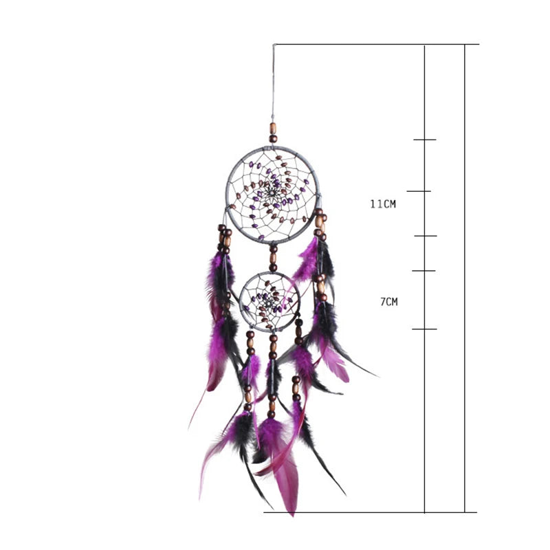 Purple Swirl Dream Catcher, Beads and Feathers, Wall Hanging Decoration 
