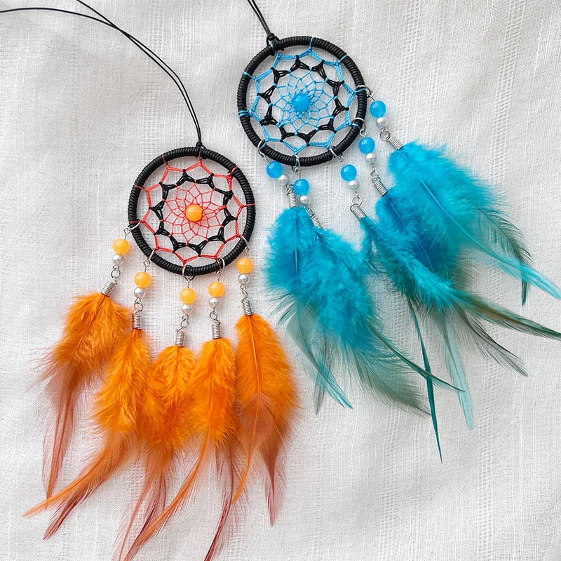 Blue or Orange Mini Dream Catcher Car Pendant Bedroom Wall Hanging Decor 