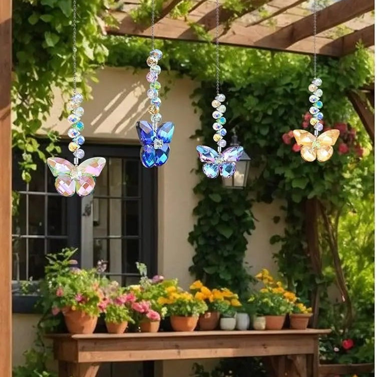 Crystal Butterfly Suncatchers for Window Hanging Ornaments, Rainbow Maker Indoor Outdoor Patio Garden Decor Gifts 
