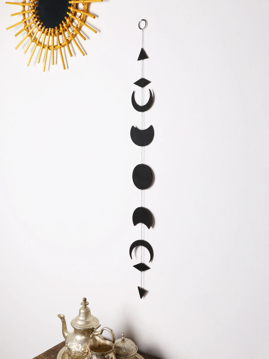 Black Moon Phase Wall Hanging Wood Moon Garland Wall Art Decoration 