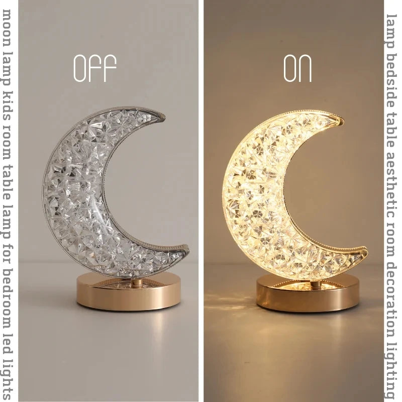 Moon and Star Dimmable Crystal Touch Night Light, Home Decor, Ambient Lamp 
