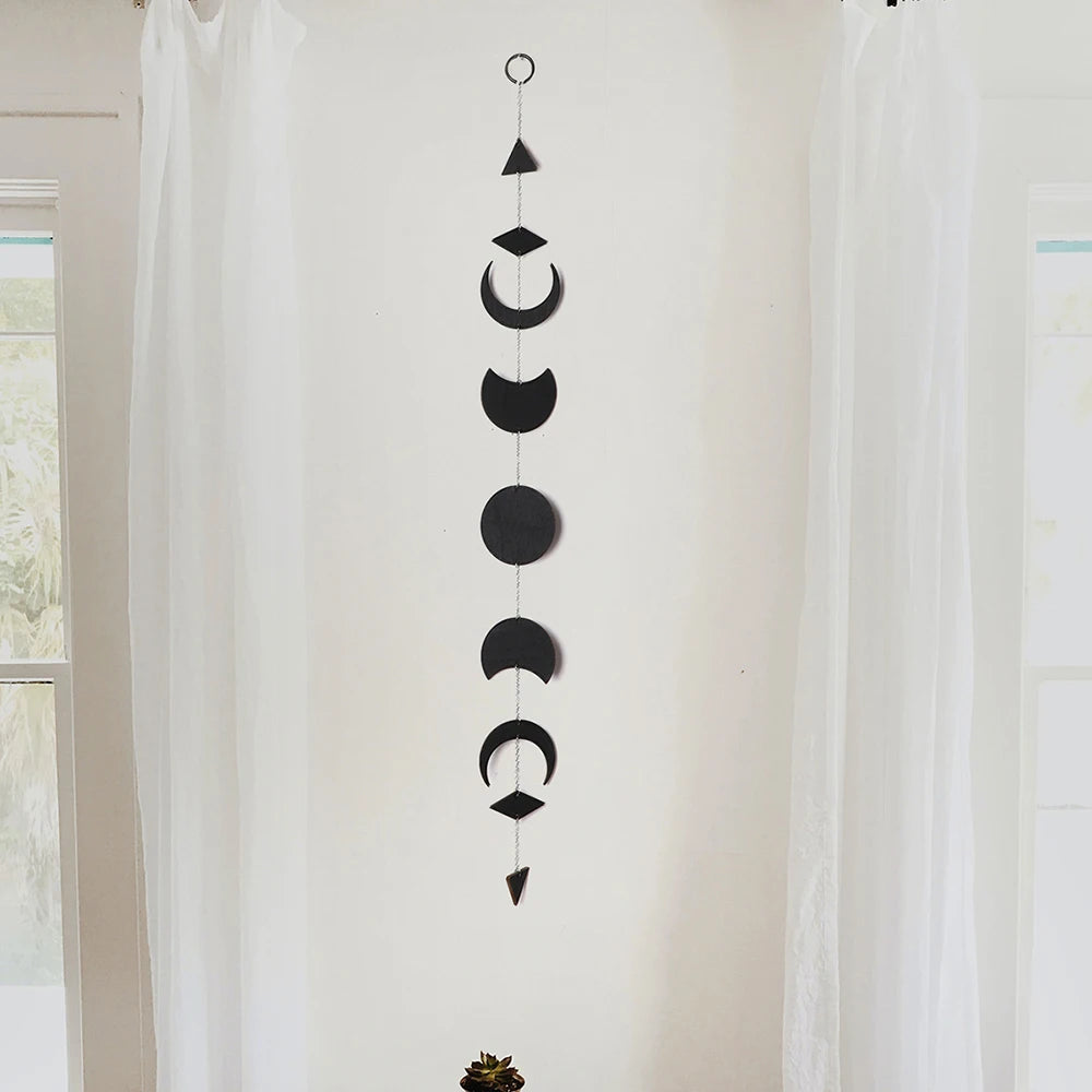 Black Moon Phase Wall Hanging Wood Moon Garland Wall Art Decoration 