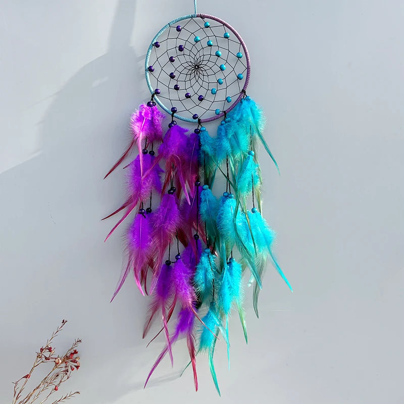 Two Tone Purple Blue Dream Catcher, Handmade Feather Decoration Home Accessory 