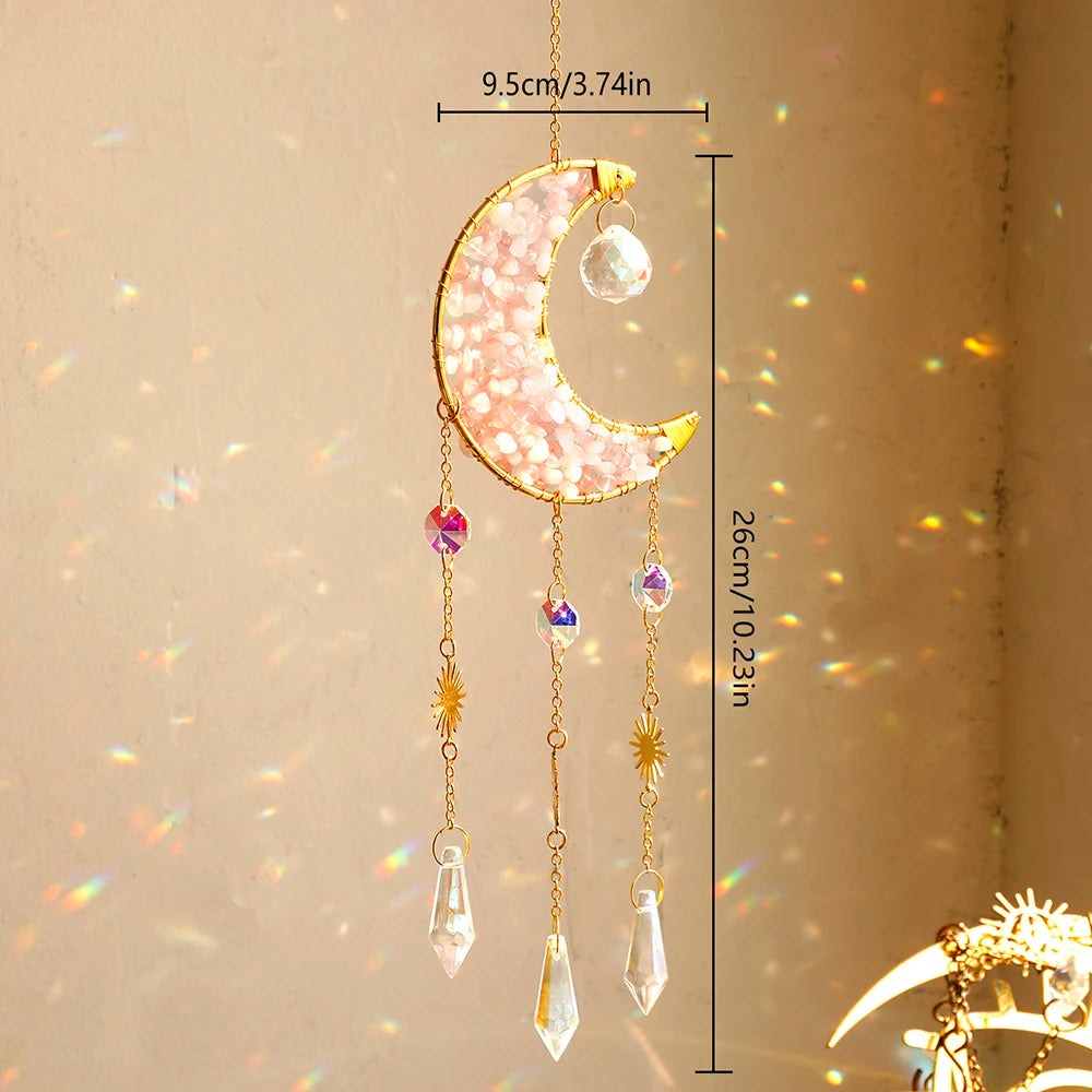 Crescent Moon Crystal Sun Catcher, Natural Stone, Hanging Decor 