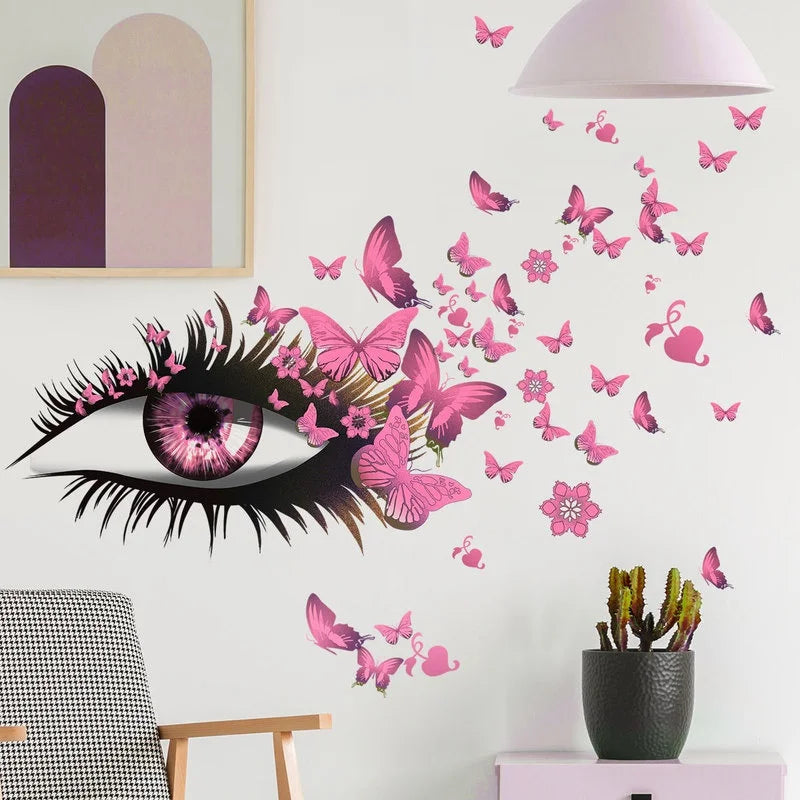 Buterfly Girl Eyes Wall Sticker Flying Butterfly Wall Decals Whimsical Decoration 