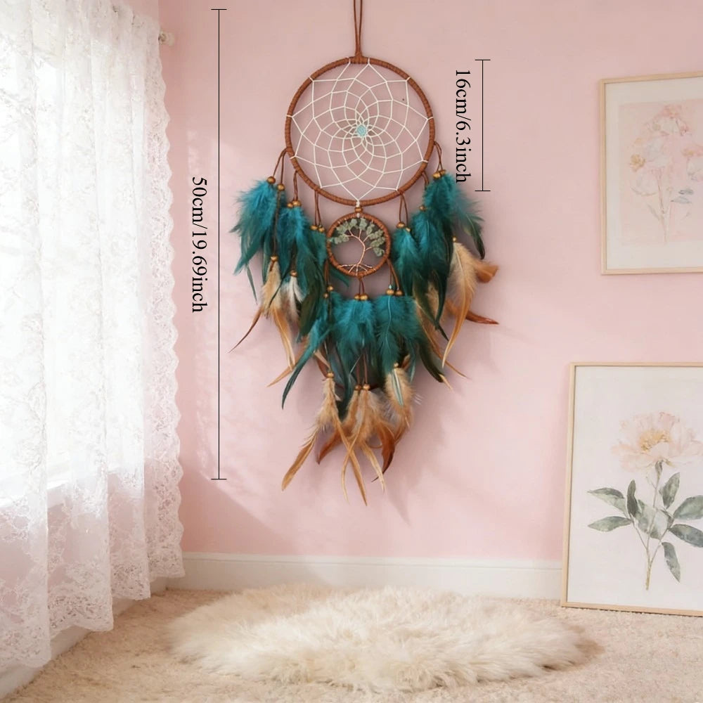 1 Pc Blue Boho Dream Catcher Dream Catcher with Feather, Wall Art, Bedroom Decor, Glow in The Dark, gift Idea, 