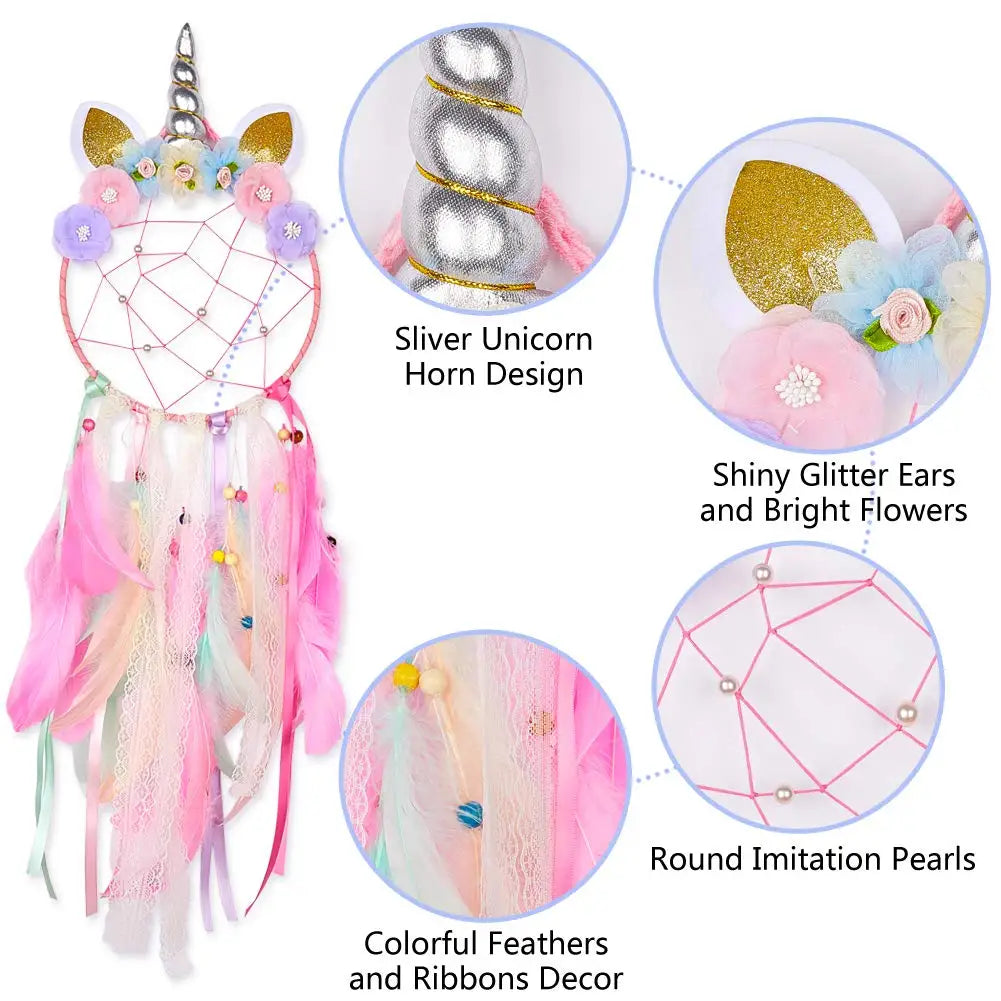 1pc. Unicorn Dream Catchers for Kids - Purple or Pink With Colorful Lights, Bedroom Decor 