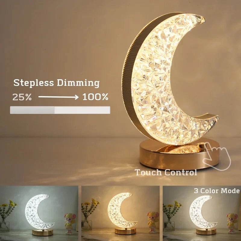 Moon and Star Dimmable Crystal Touch Night Light, Home Decor, Ambient Lamp 