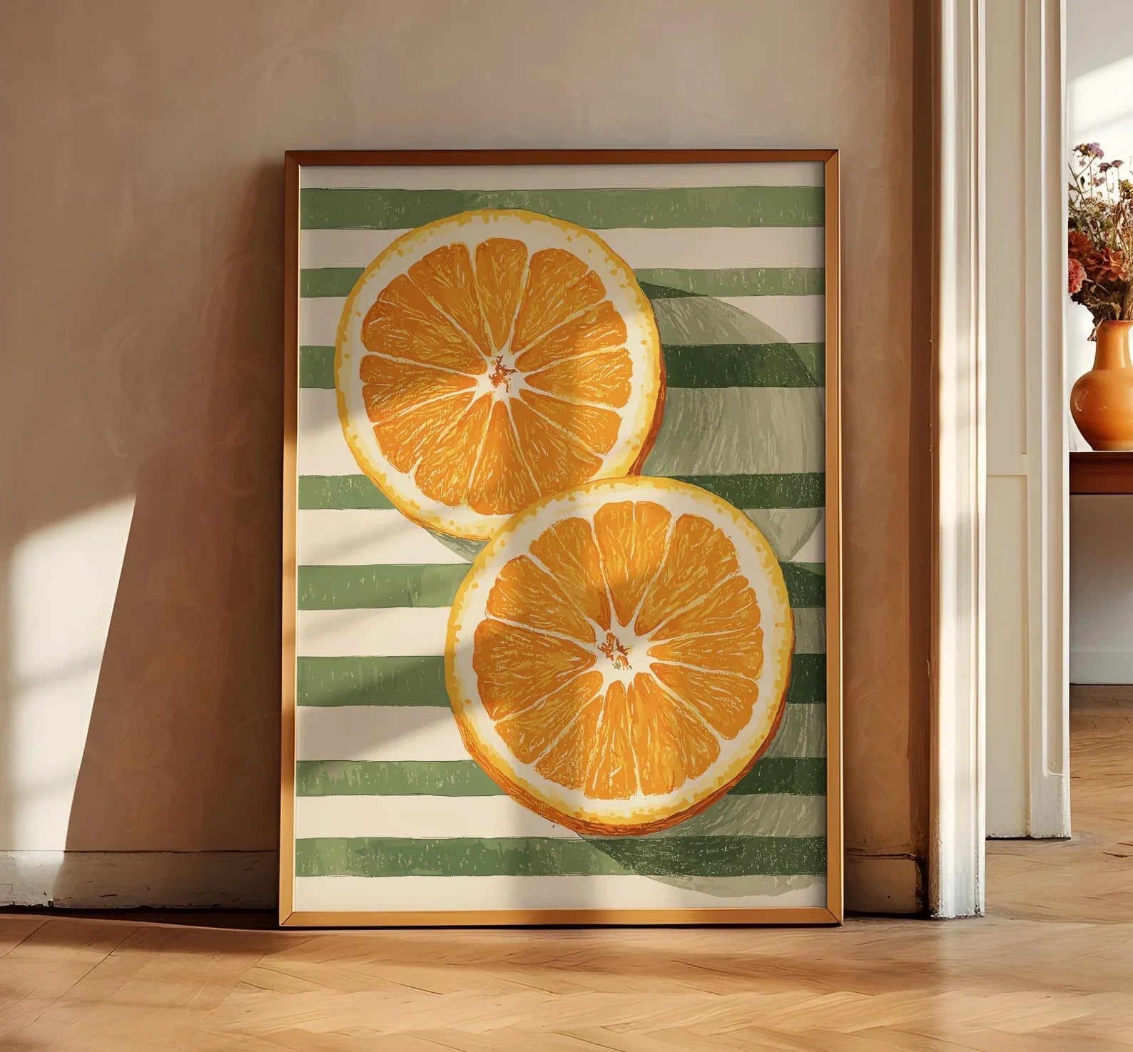 Orange Wall Decor, Farmhouse Kitchen Art Painting, Food Art, Retro Kitchen Art, Fruit 