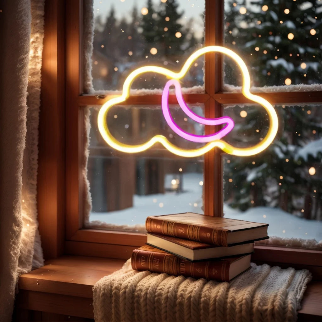 Moon Cloud LED Neon Sign with USB/Battery for Bedroom, Wall Decor, Lighting 