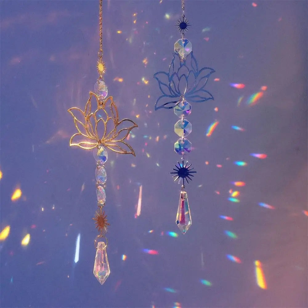 Golden or Silver Lotus Suncatcher Crystal Home Garden Decor Pendant Gift 