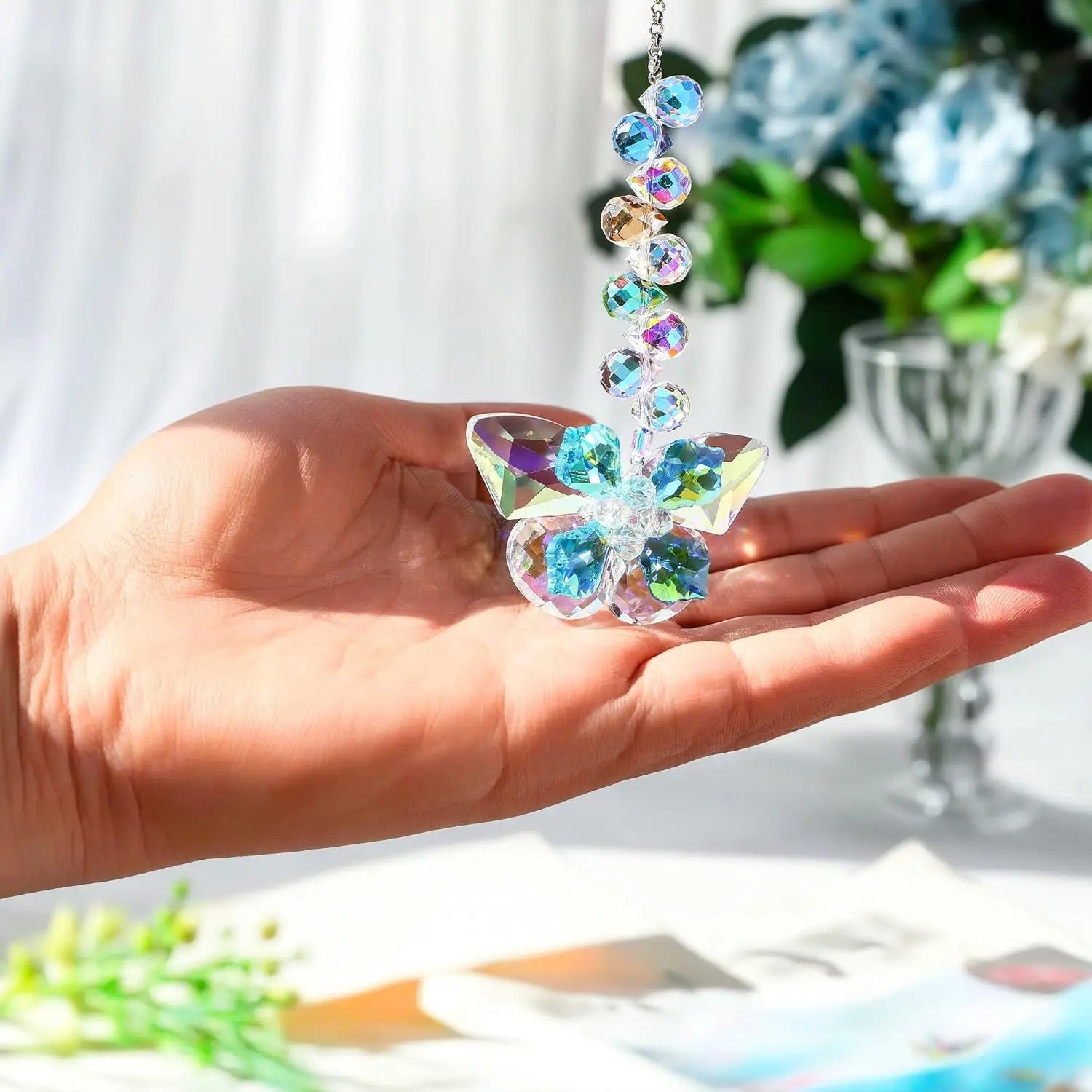 Crystal Butterfly Suncatchers for Window Hanging Ornaments, Rainbow Maker Indoor Outdoor Patio Garden Decor Gifts 