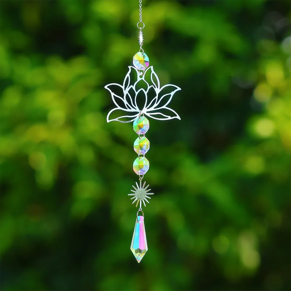 Golden or Silver Lotus Suncatcher Crystal Home Garden Decor Pendant Gift 